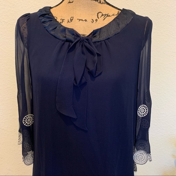 Navy Chiffon Dress. Size M - Picture 6 of 7